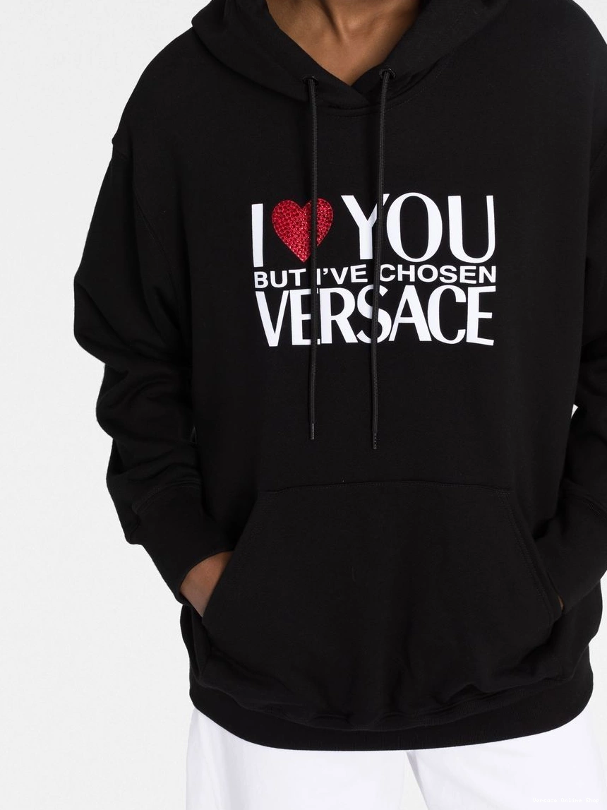 Cheap hoodie Women crystal-embellished slogan Versace 0323
